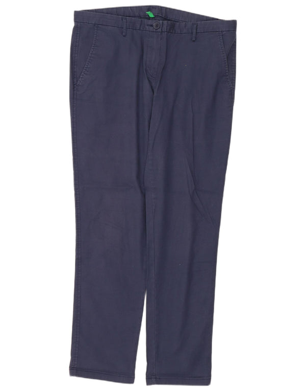 Benetton Womens Straight Chino Trousers W32 L28 Navy Blue Cotton