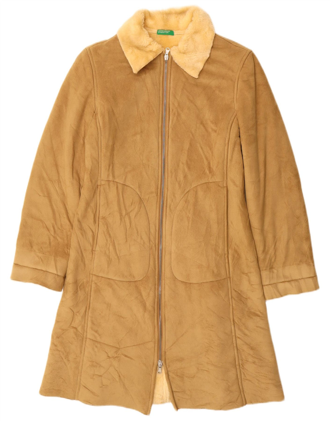 BENETTON Sherpa Overfrakke til kvinder UK 10 Small Beige Modacryl