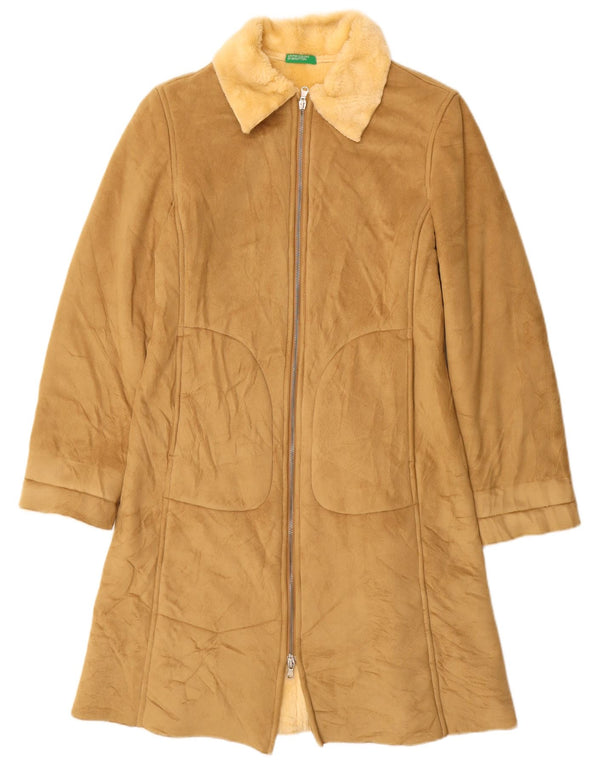 BENETTON Sherpa Overfrakke til kvinder UK 10 Small Beige Modacryl