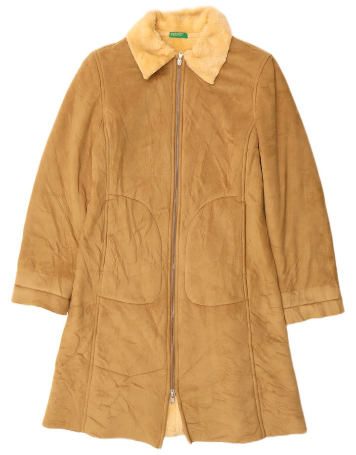 BENETTON Sherpa Overfrakke til kvinder UK 10 Small Beige Modacryl