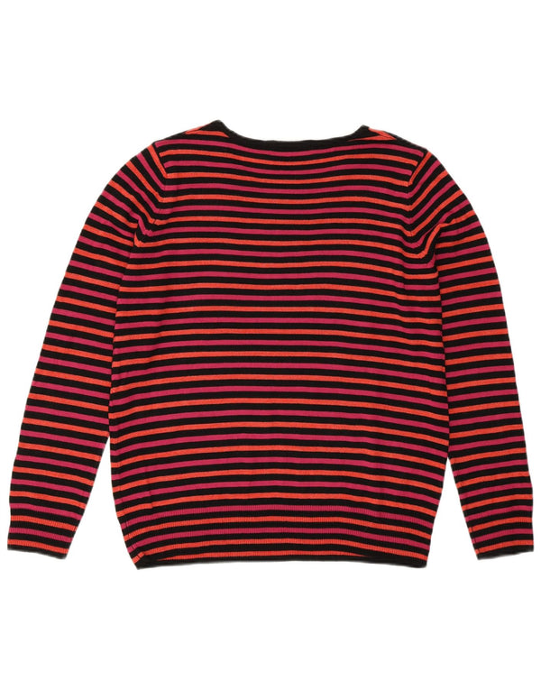 MARKS & SPENCER Dame Boat Neck Jumper Sweater UK 14 Stor Pink Stribet