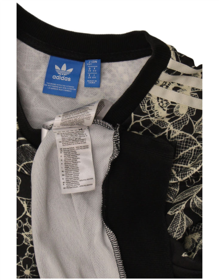 Adidas Dame Sweatshirt Jumper UK 12 Medium Black Floral Polyester