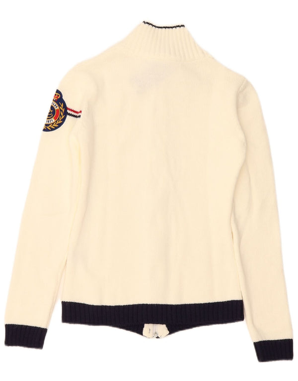Vintage dame cardigan sweater UK 6 XS Hvid Colourblock Akryl