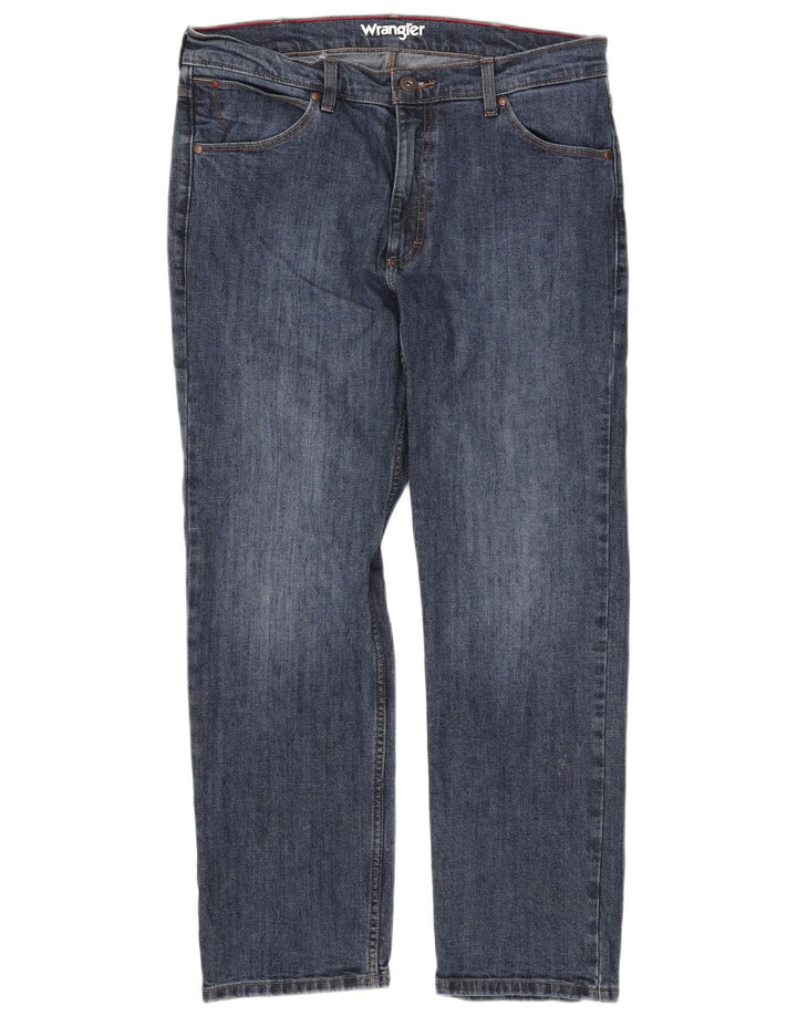 Wrangler Herre Regular Straight Jeans W34 L30 Blå Bomuld