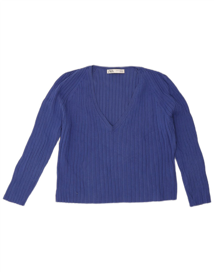 Zara Dame Top 3/4 ærmer UK 20 2XL Blå Viscose
