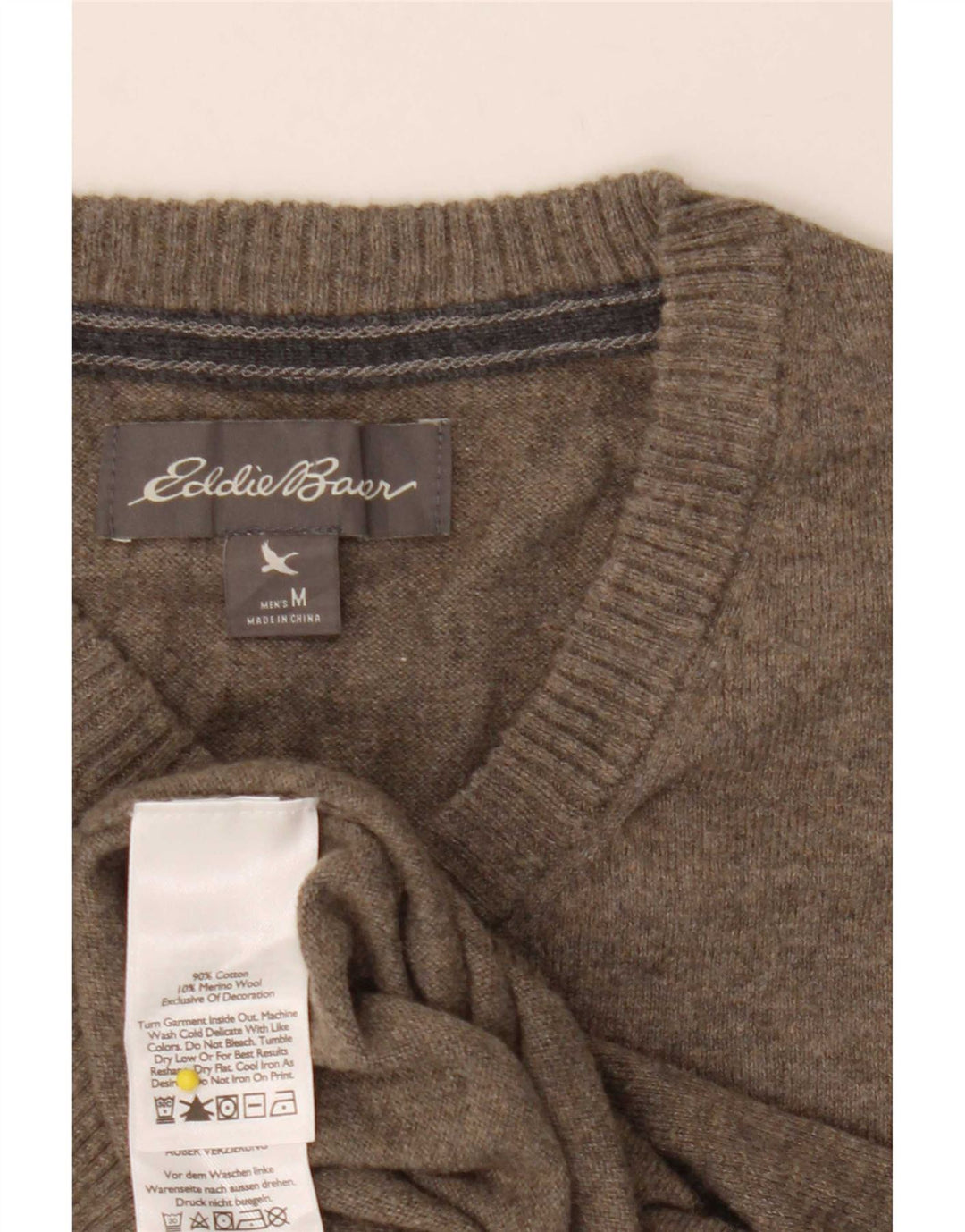 Eddie Bauer Herre V-hals sweater Medium Khaki Bomuld