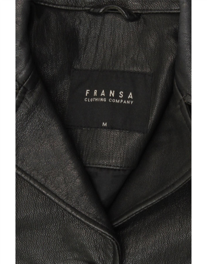Fransa Dame 3-knaps læder blazerjakke UK 14 Mellem sort læder