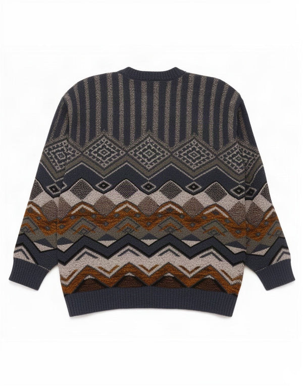 Vintage mænd med rund hals sweater mellemblå geometrisk