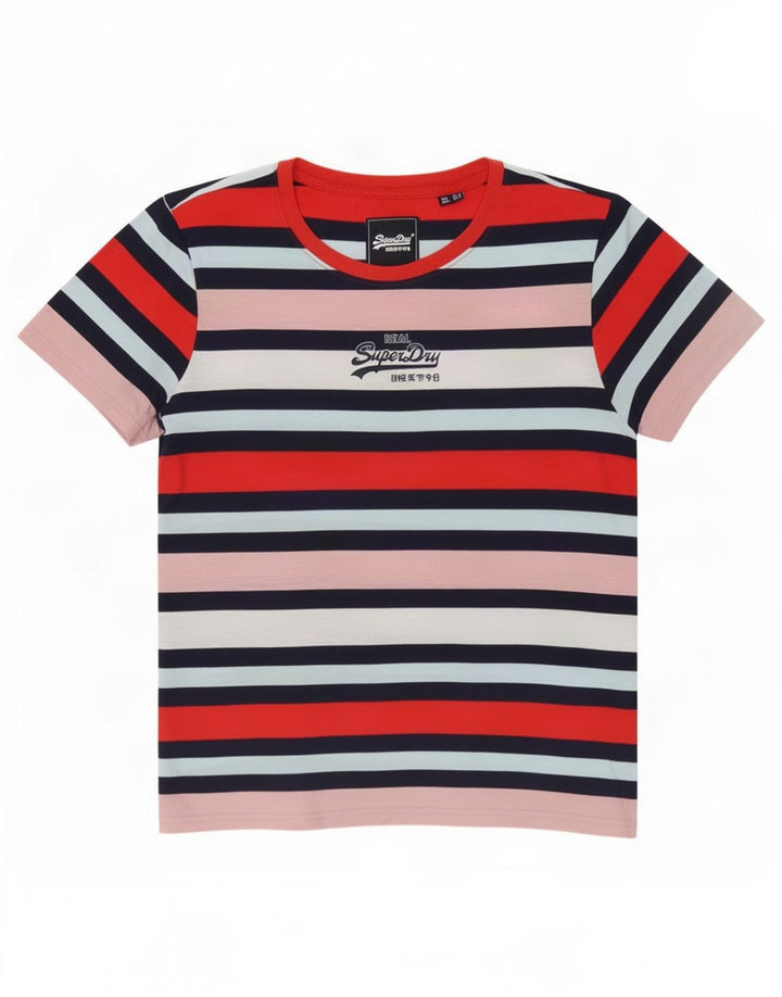Superdry grafisk T-shirt top til kvinder UK 12 Mellem, flerfarvet stribet