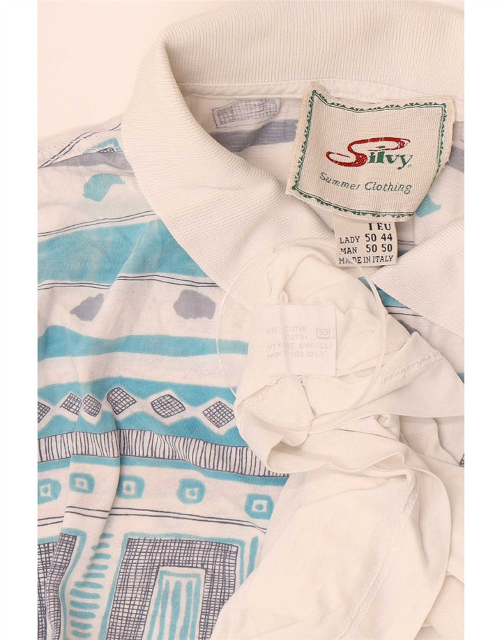 Silvy Herre Polo Shirt IT 50 Medium Hvid Geometrisk Bomuld