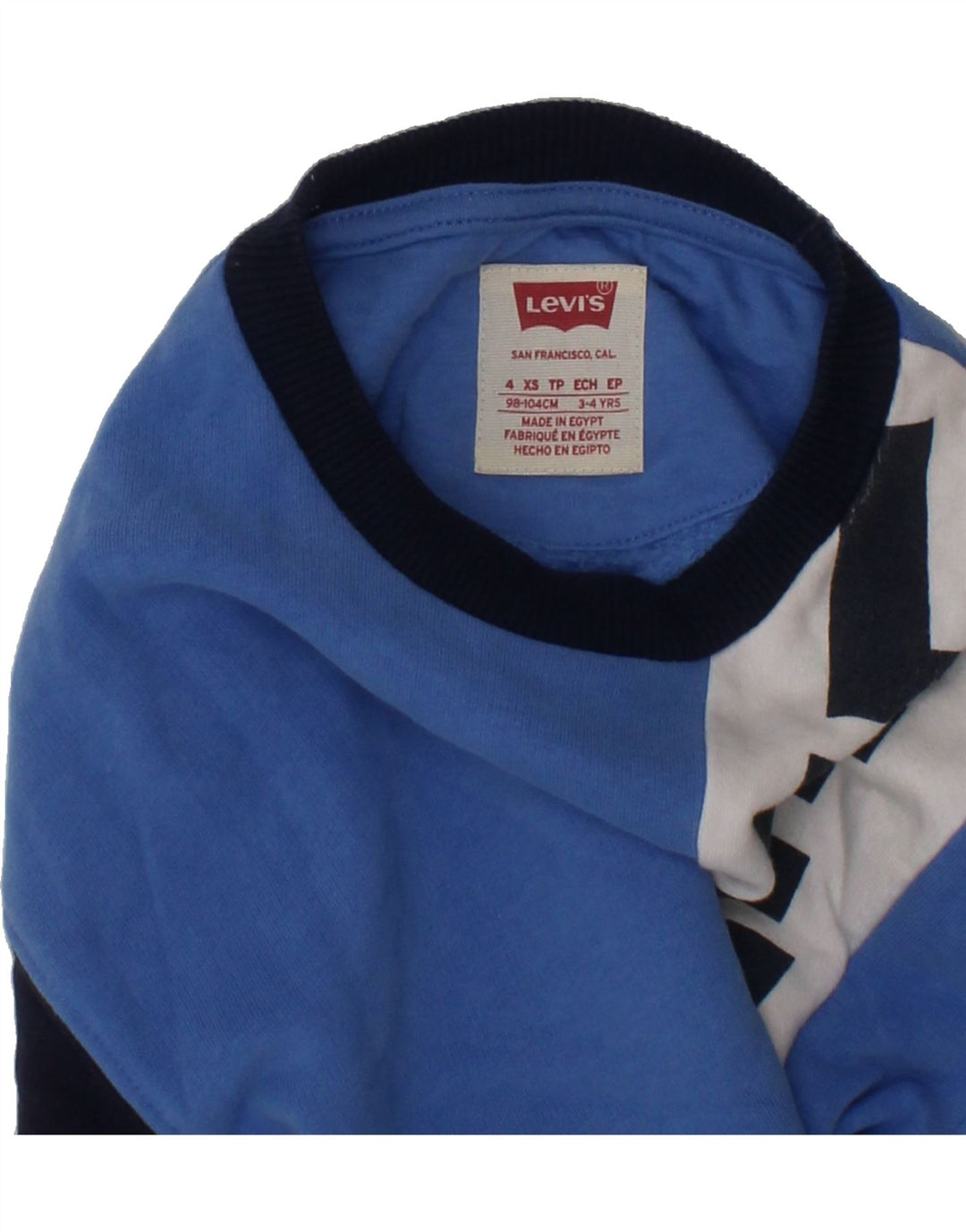 LEVI'S Boys Graphic Sweatshirt Jumper 3-4 Years Blue Colourblock Cotton Vintage Levi's and Second-Hand Levi's from Messina Hembry 