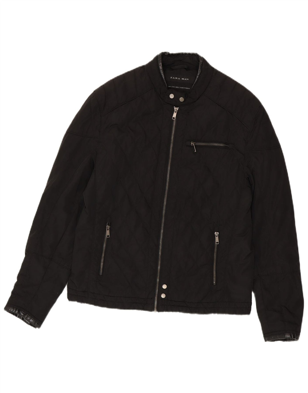 Zara Herre quiltet jakke UK 40 Stor sort polyester