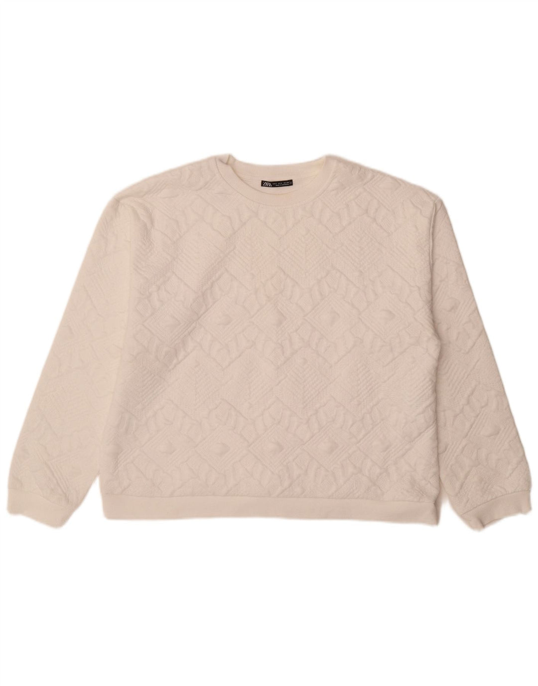 Zara Dame Oversized Sweatshirt Jumper UK 16 Stor Hvid Geometrisk