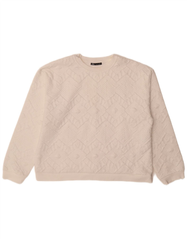 Zara Dame Oversized Sweatshirt Jumper UK 16 Stor Hvid Geometrisk