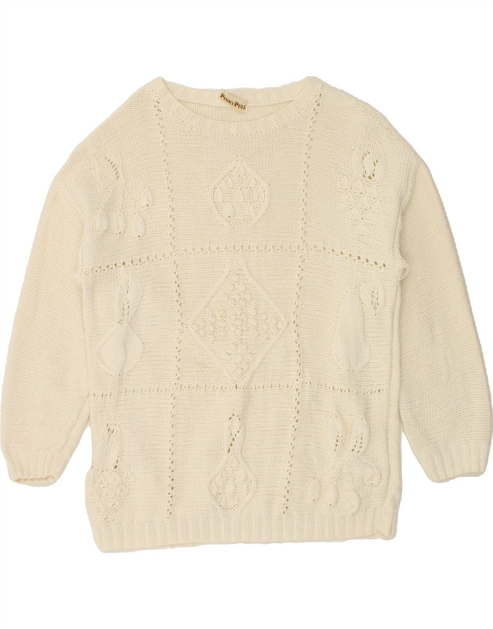 PENNY PULL Womens Longline Boat Neck Jumper Sweater UK 14 Medium Off White Vintage Penny Pull and Second-Hand Penny Pull from Messina Hembry 