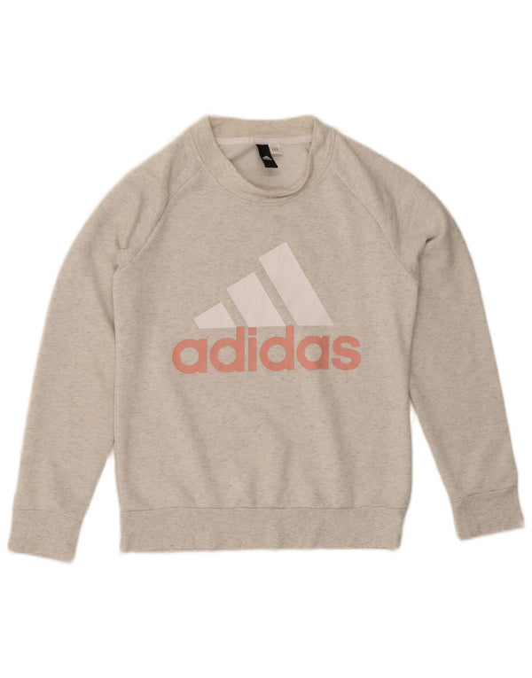Adidas Dame Grafisk Sweatshirt Jumper UK 8 Small Grey Flecked