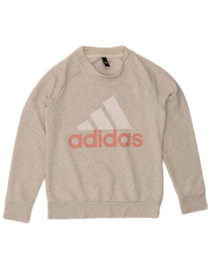 Adidas Dame Grafisk Sweatshirt Jumper UK 8 Small Grey Flecked