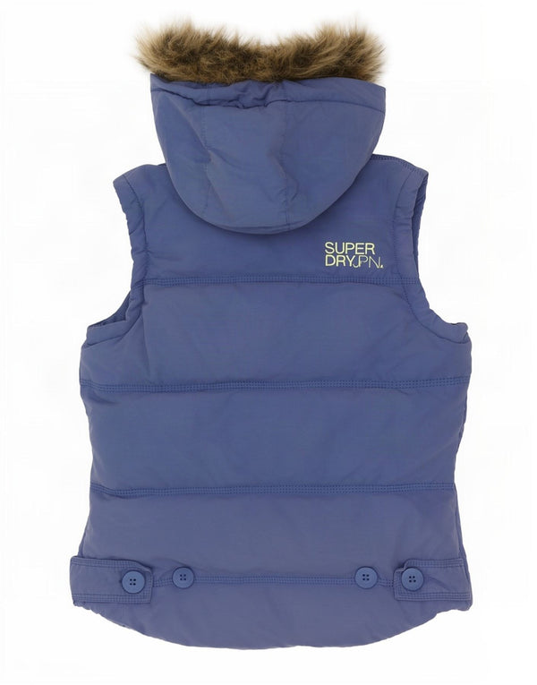 Superdry Dame hætte polstret Gilet UK 6 XS Blue Cotton