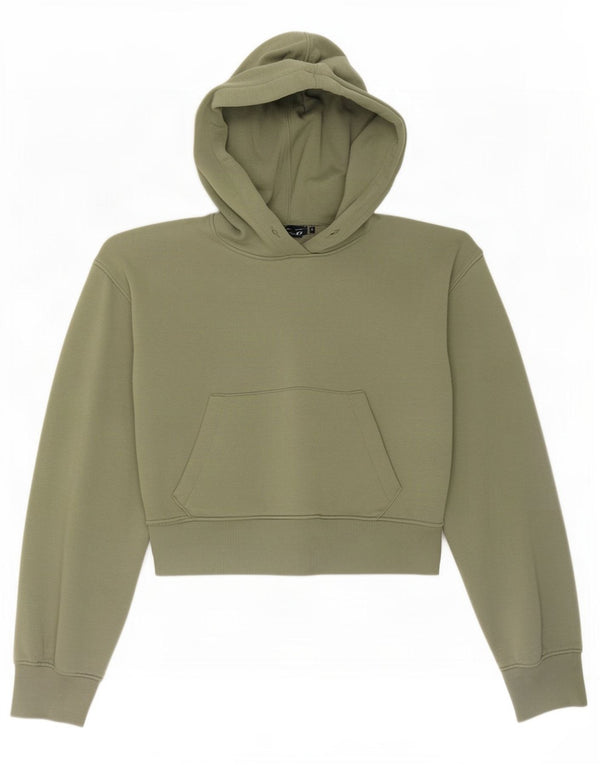 Zara Womens Crop Hoodie Jumper UK 10 Small Green Polyester