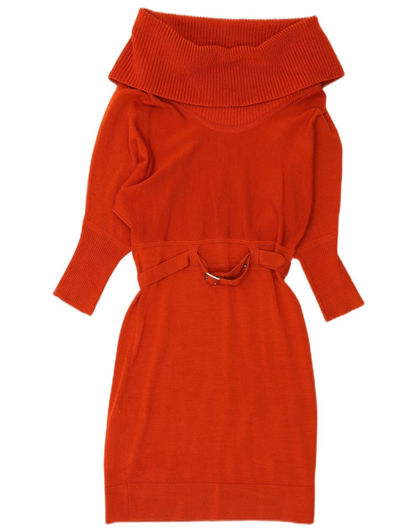 Karen Millen Dame Langærmet Roll Neck Jumper Kjole UK 2 2XS Rød Uld