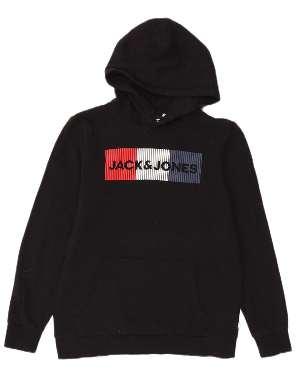 Jack & Jones Grafisk hættetrøje til drenge 13-14 år Sort bomuld