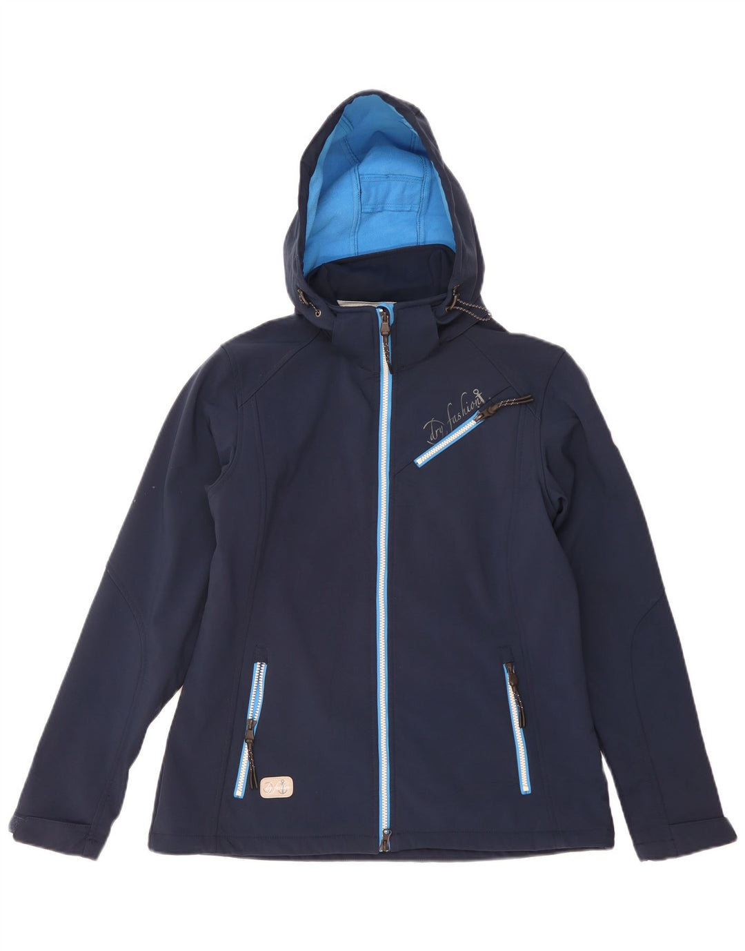 Vintage vindjakke med hætte til kvinder EU 40 Mellem marineblå polyester