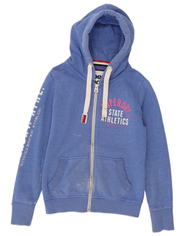 Superdry hættetrøje til kvinder med grafisk lynlås UK 10 Lille blå bomuld