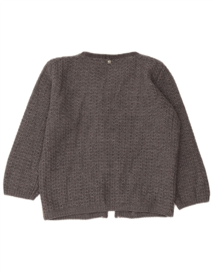 Trussardi Jeans Dame 3/4-ærmet Crop Cardigan Sweater UK 12 Mellemgrå