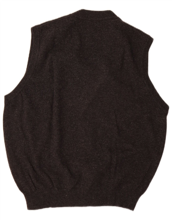 Benetton Herre ærmeløs cardigan sweater Medium Grey Virgin Wool