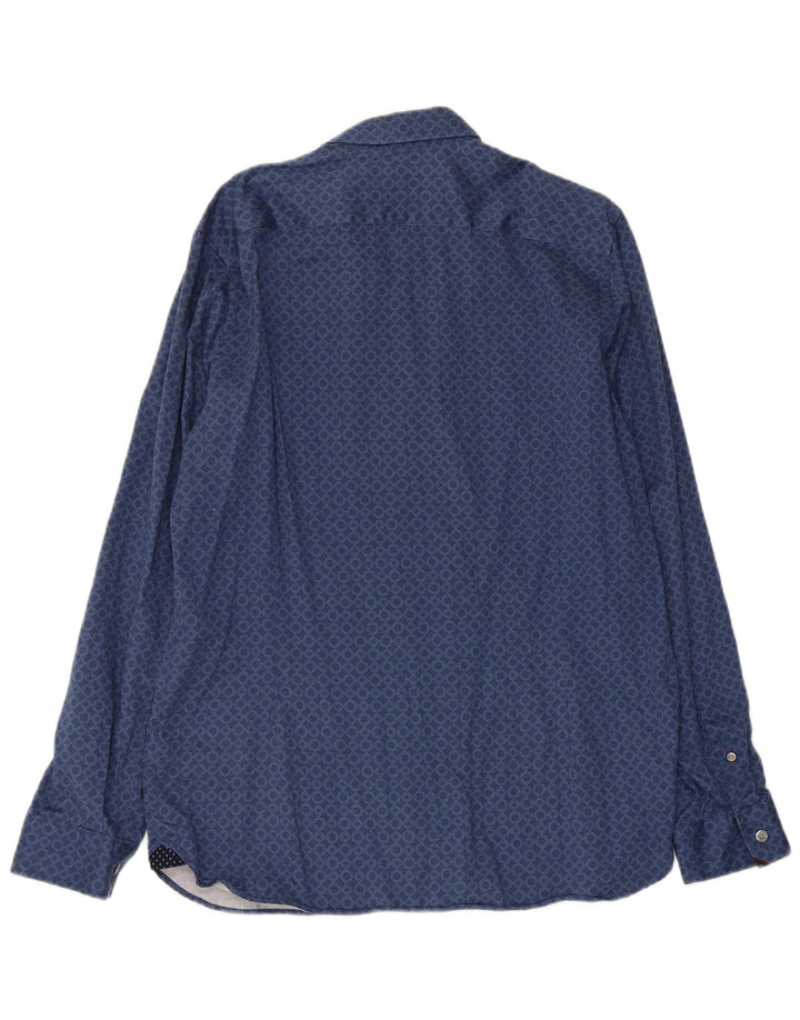 Ted Baker herreskjorte str. 5 XL Blå geometrisk bomuld