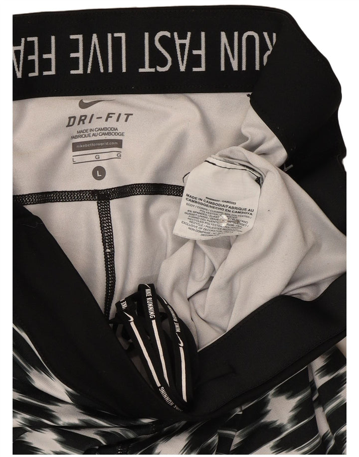 Nike Dame Dri Fit Leggings Large Sort Geometrisk Polyester