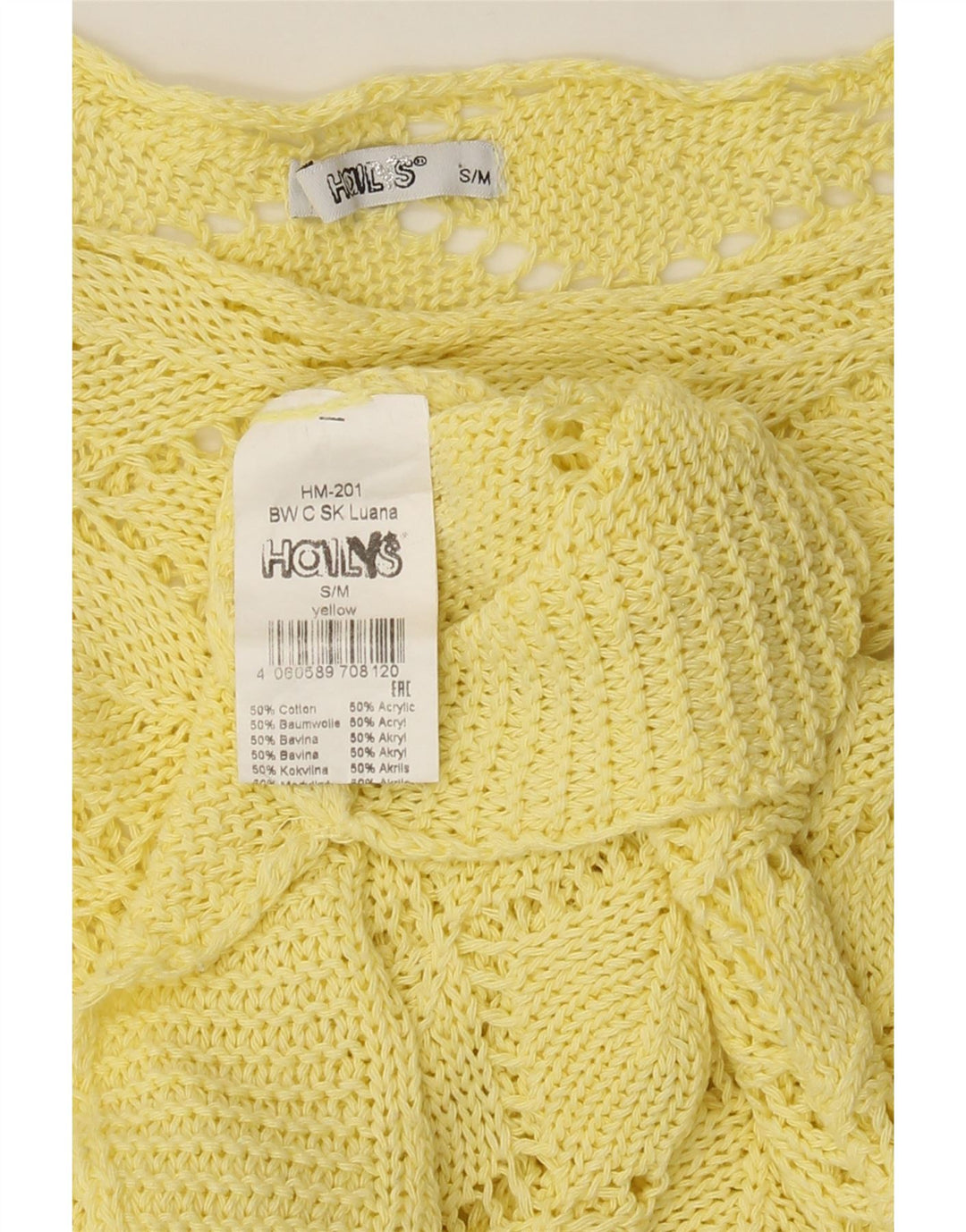 VINTAGE Womens See Through Boat Neck Jumper Sweater UK 14 Medium Yellow Vintage Vintage and Second-Hand Vintage from Messina Hembry 