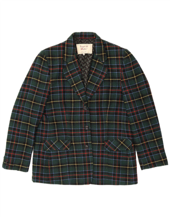 Vintage dame 3-knaps blazerjakke IT 48 XL Grøn ternet polyester