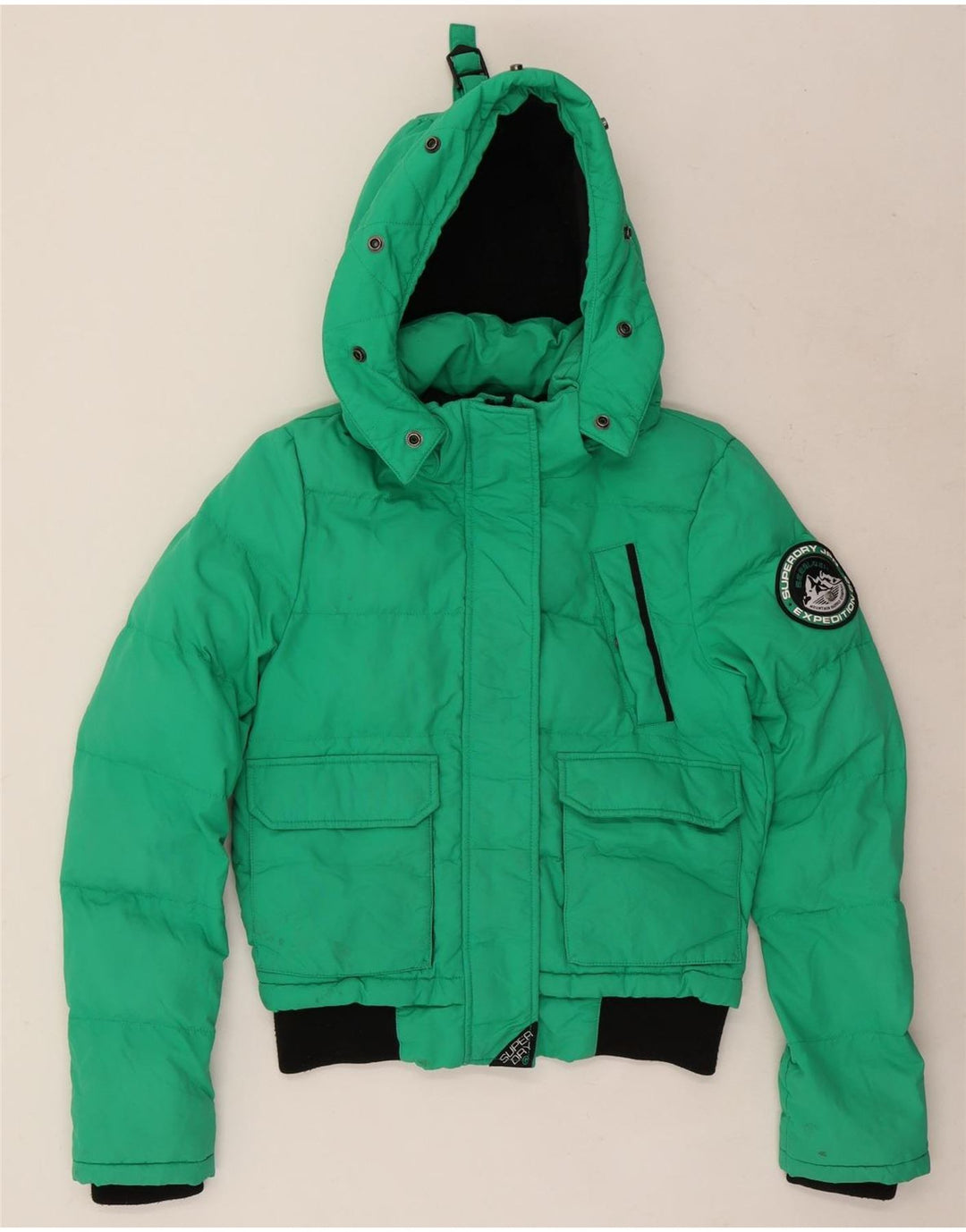 Superdry oversized polstret jakke med hætte til kvinder UK 8 Lille grøn farveblok