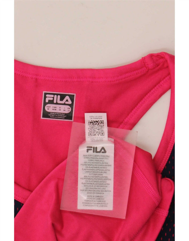Fila Kvinders Grafisk Vest Top UK 12 Medium Navy Blue Colourblock Polyester
