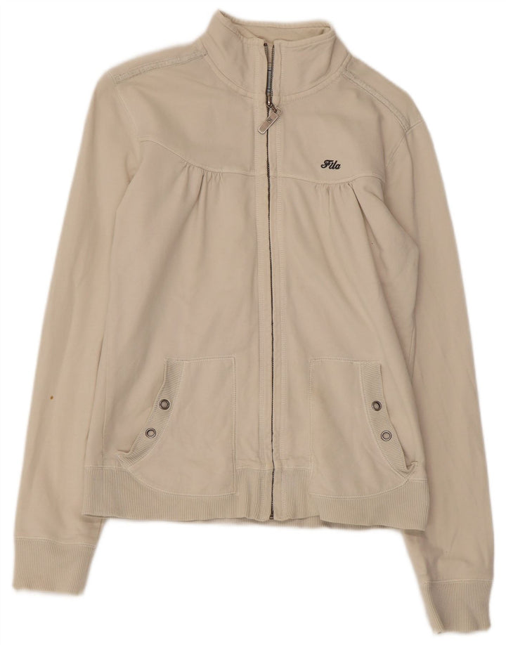 FILA Womens Tracksuit Top Jacket UK 14 Medium  Beige Cotton