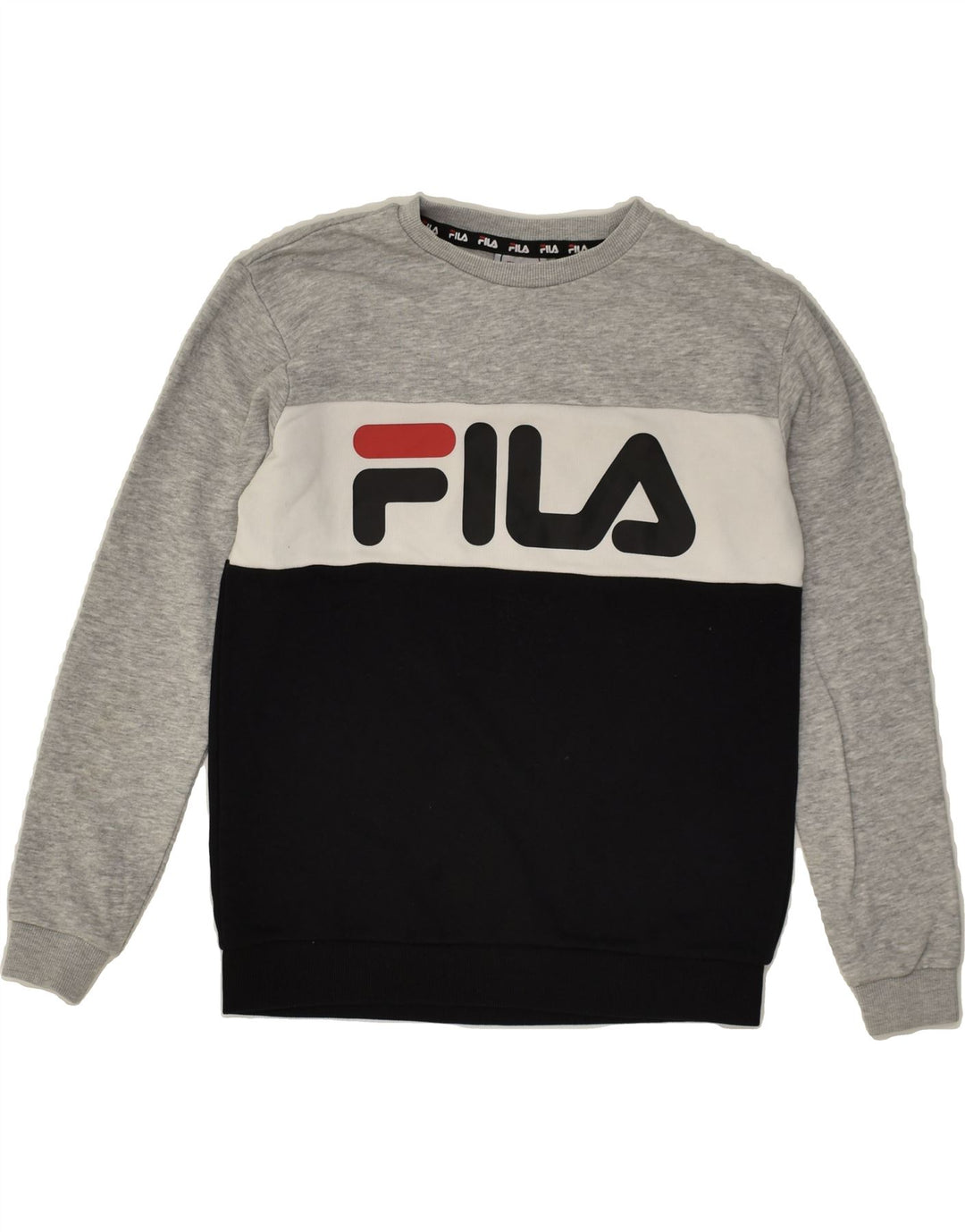 FILA Boys Graphic Sweatshirt Jumper 11-12 Years Multicoloured Colourblock | Vintage Fila | Thrift | Second-Hand Fila | Used Clothing | Messina Hembry 
