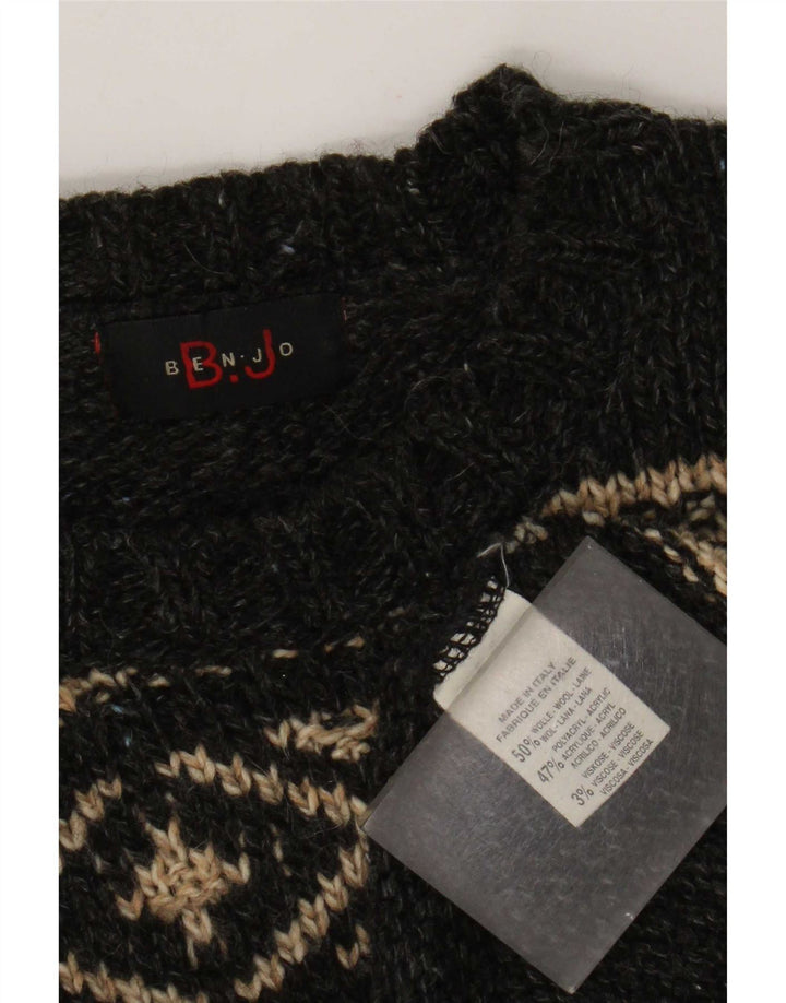 Vintage Herre Crew Neck Jumper Sweater Large Grey Fair Isle Wool