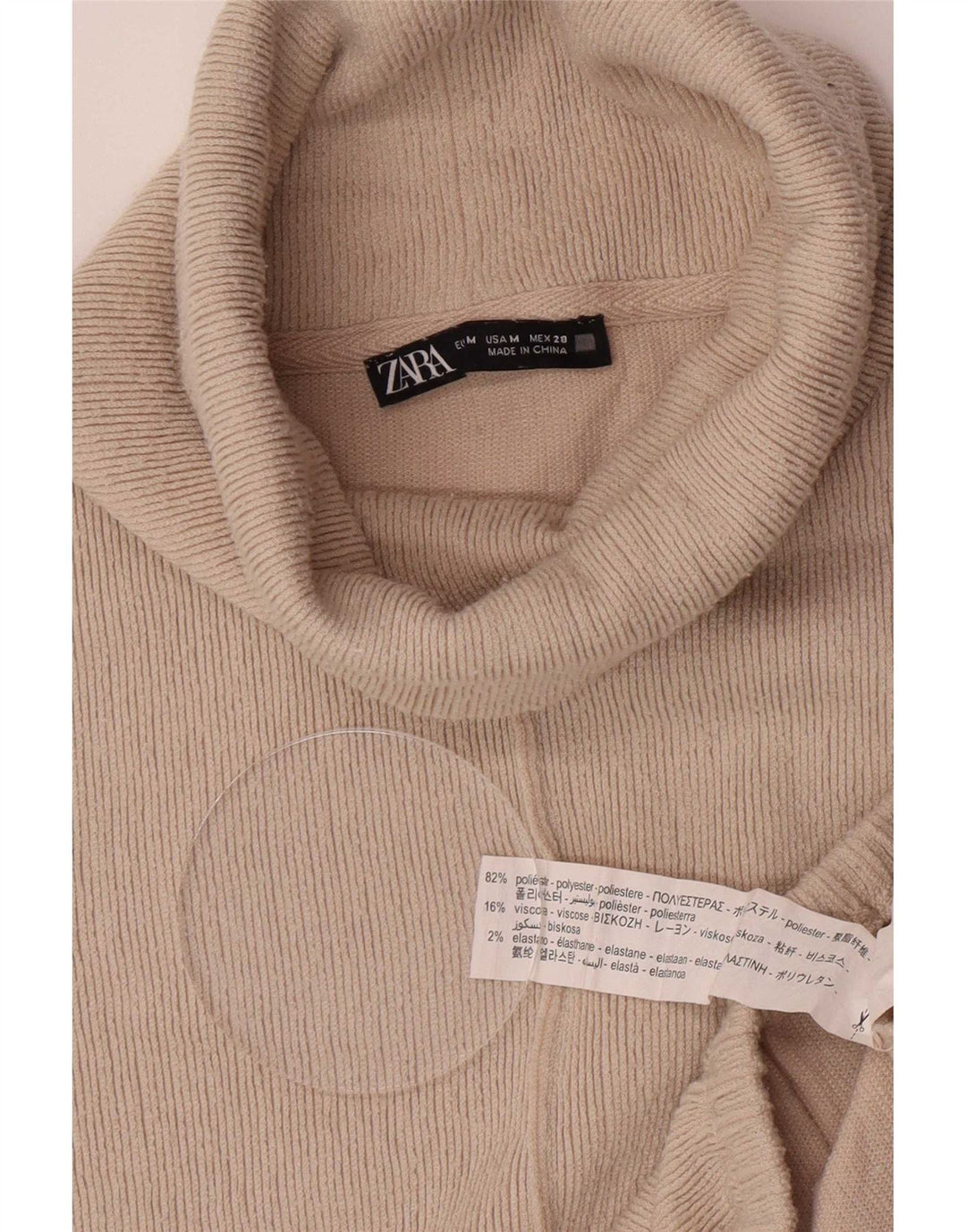 Zara Dame Oversized Roll Neck Jumper Sweater UK 14 Medium Beige Polyester