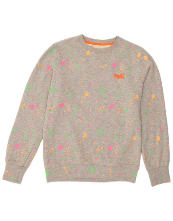 Superdry Dame Sweatshirt Jumper UK 16 Stor grå plettet bomuld