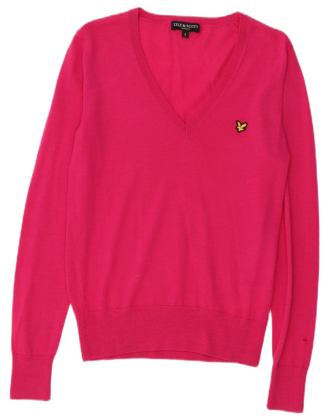 Lyle & Scott Dame V-hals sweater UK 10 Small Pink Merino Wool
