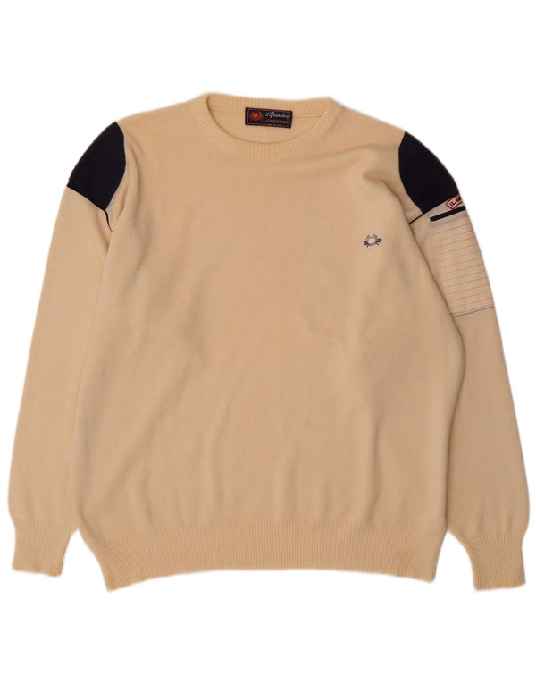 Il Granchio Herre Crew Neck Jumper Sweater XL Beige Colourblock Uld