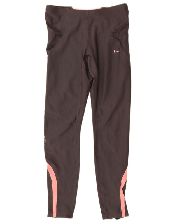 Nike Dame Dri Fit Leggings UK 10/12 Medium Grey Colourblock