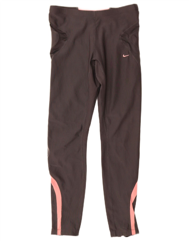 Nike Dame Dri Fit Leggings UK 10/12 Medium Grey Colourblock