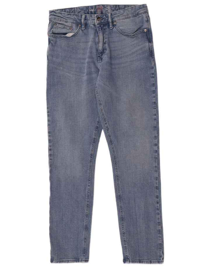 Marks & Spencer Herre Regular Slim Jeans W30 L31 Blå Bomuld