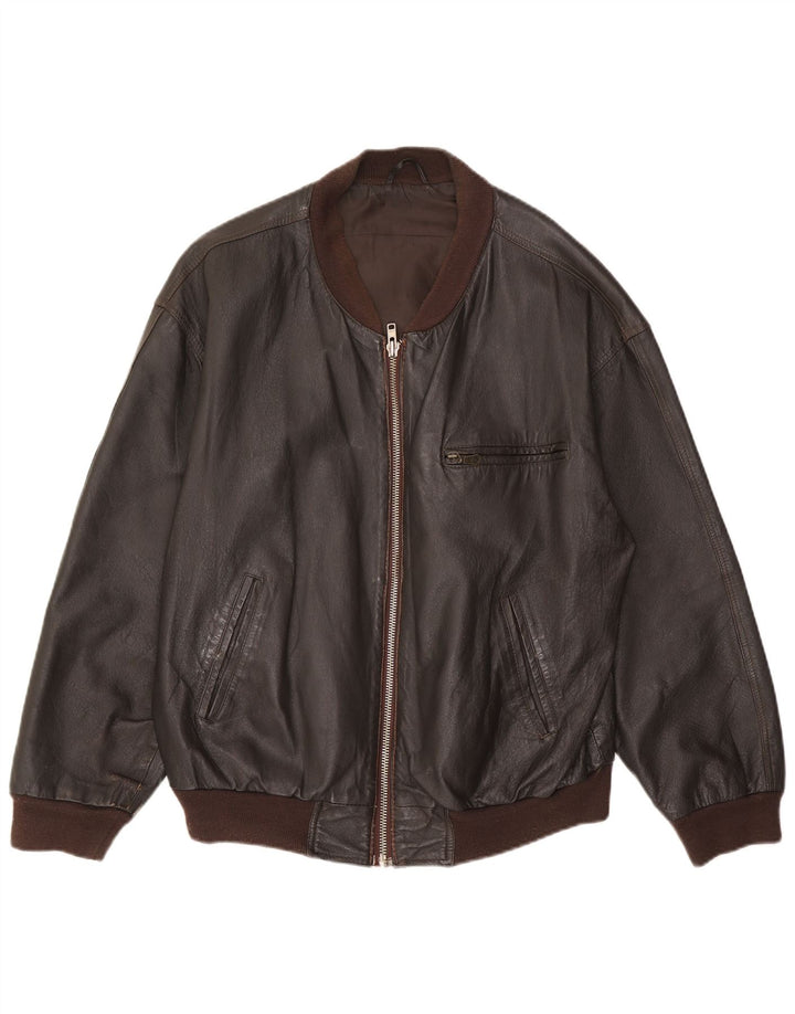 VINTAGE Herre Loose Fit Læderjakke UK 36 Lille brunt læder