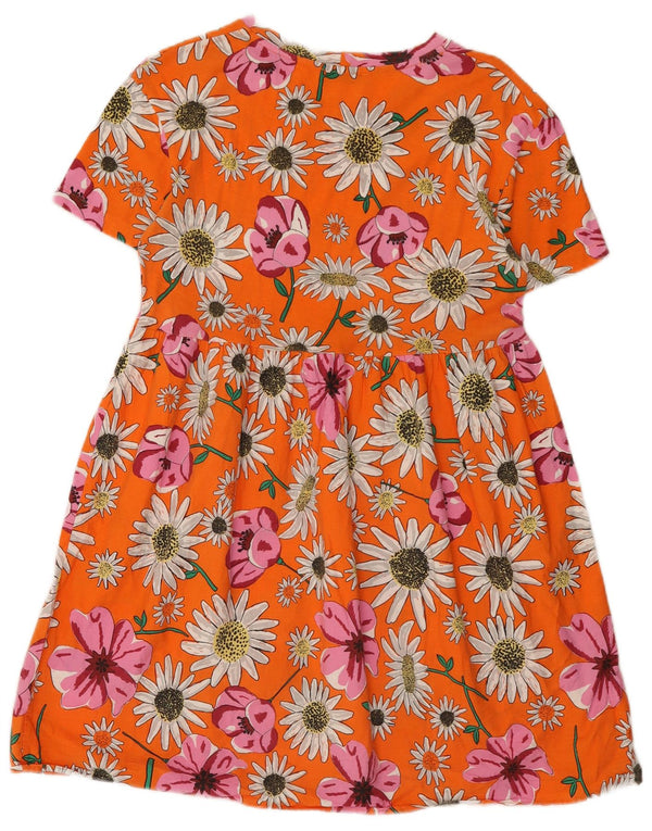 Zara Kvinder Plisseret A-Line Kjole UK 10 Small Orange Floral Bomuld
