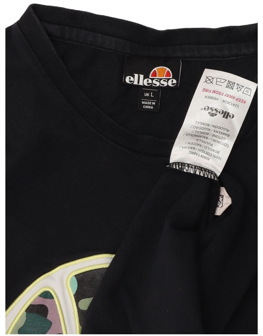 ELLESSE Mens Graphic T-Shirt Top Large Black Cotton