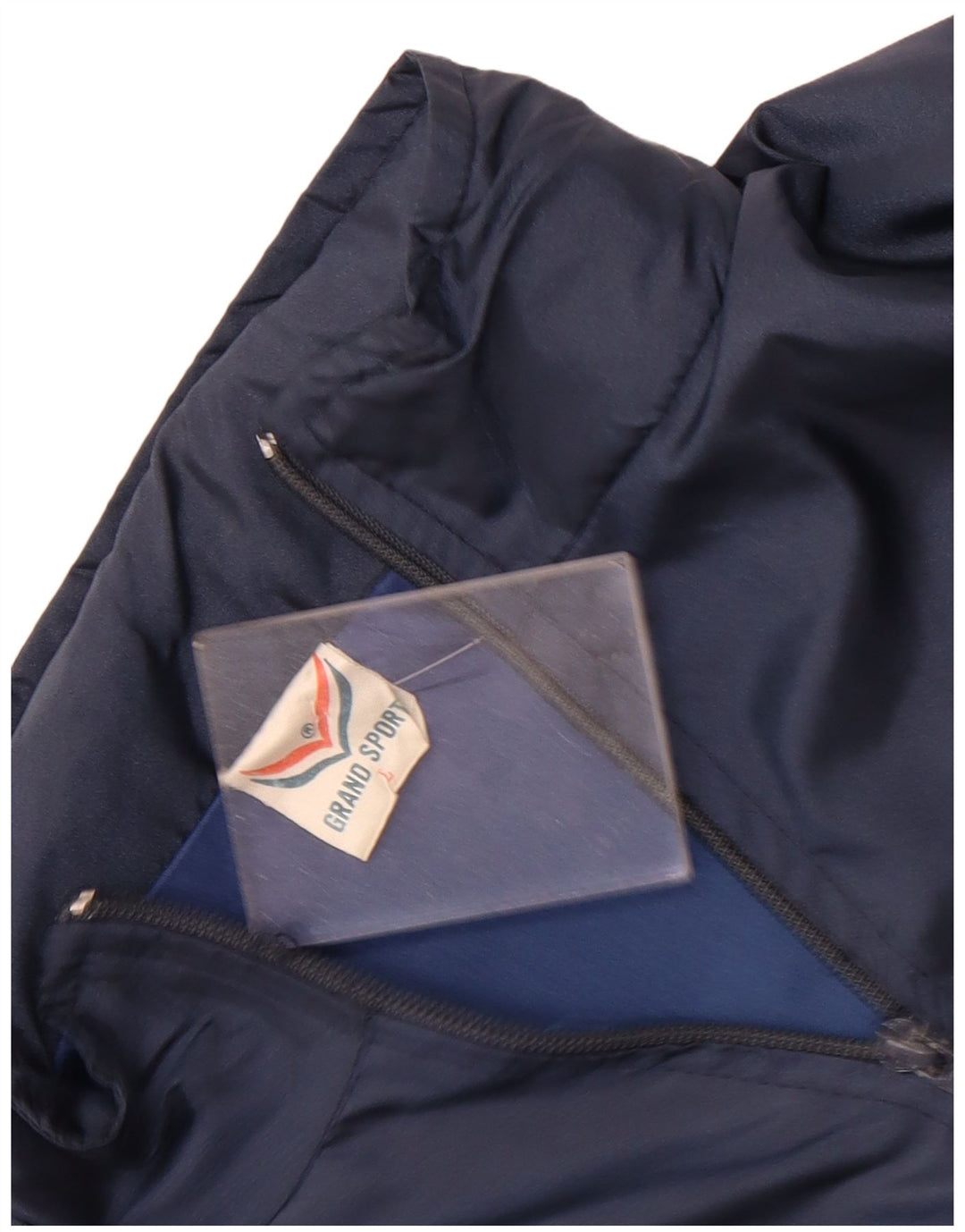 Vintage træningsdragt topjakke til kvinder UK 16 Large Navy Blue Colourblock