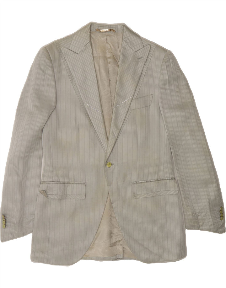 VINTAGE Mens 1 Button Blazer Jacket UK 38 Medium Grey Striped Vintage Vintage and Second-Hand Vintage from Messina Hembry 